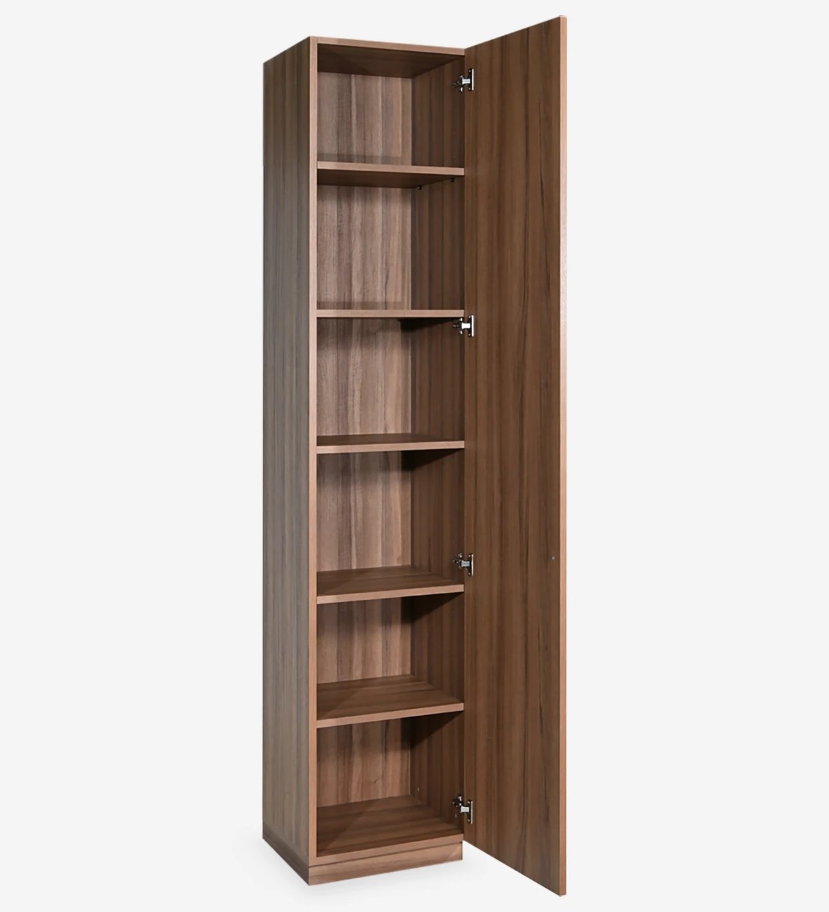 Tall bookcase in walnut, with 1 door and removable shelves.
