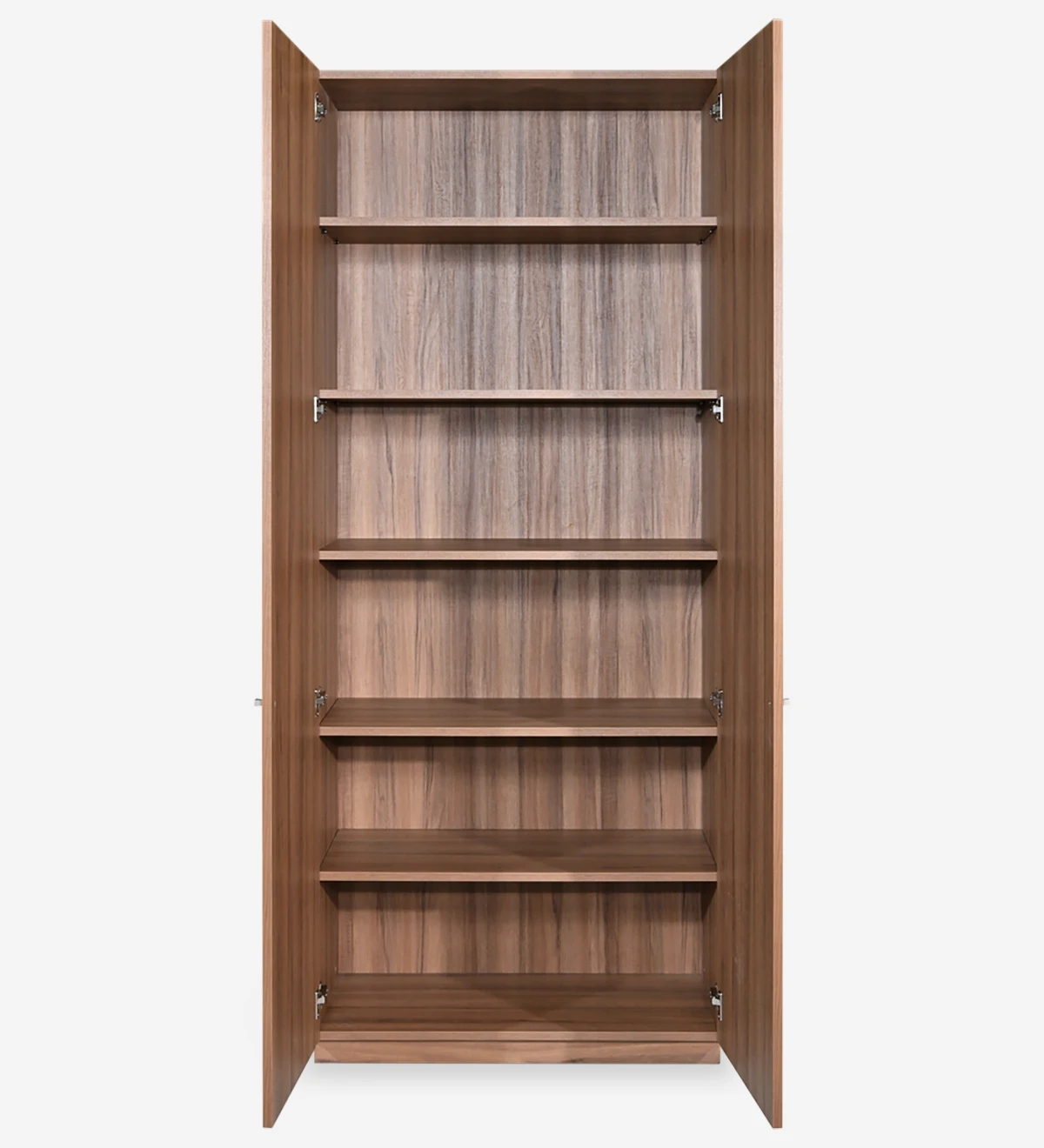 Tall bookcase in walnut, with 2 doors and removable shelves.