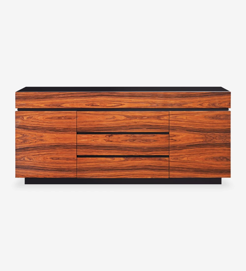 Sideboard with doors and drawers in high gloss palissander, lacquered black structure, with drawer for cutlery.