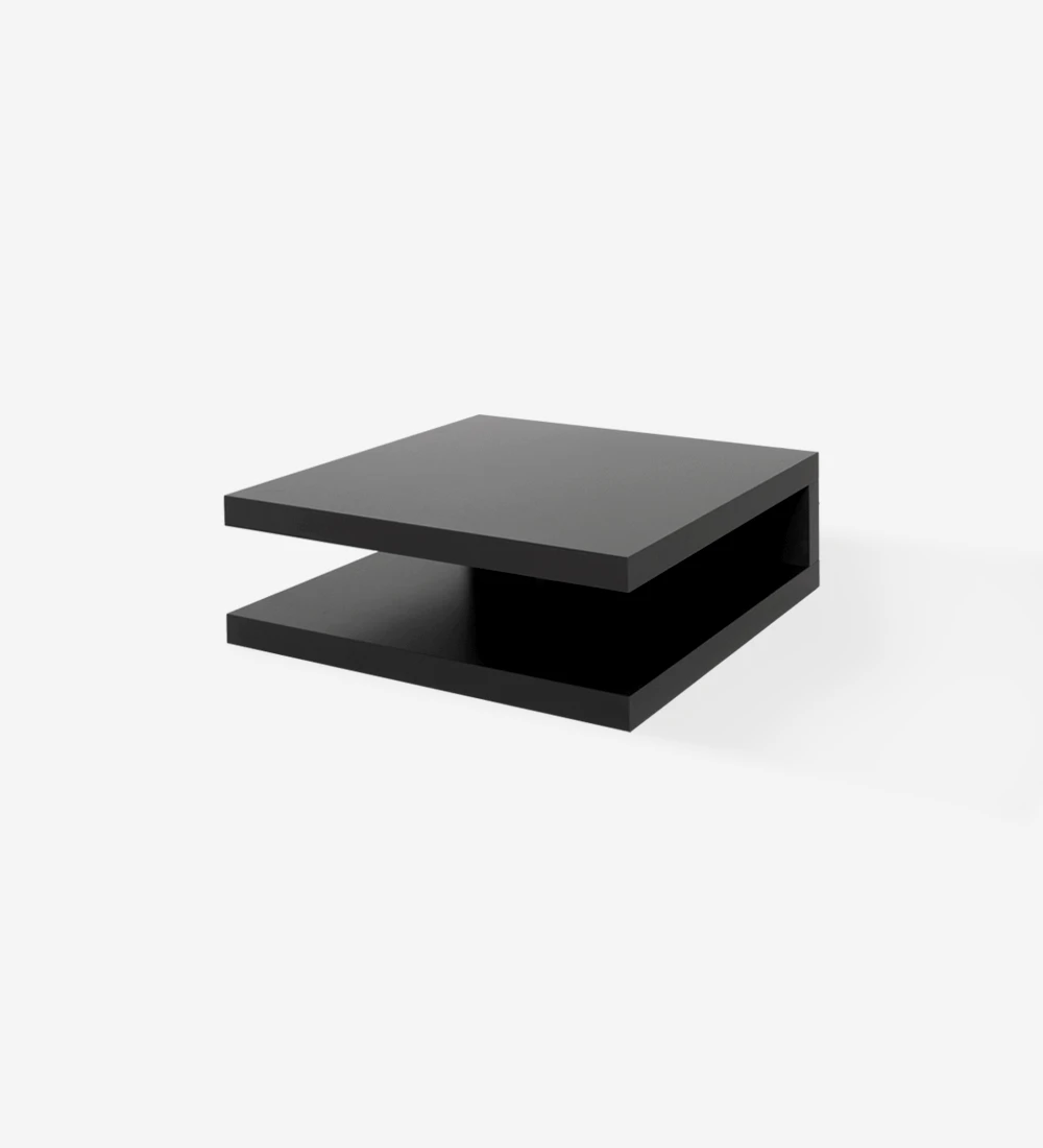 Mesa de centro cuadrada baja en roble miel y mesa de centro cuadrada con 2 tableros lacada en negro