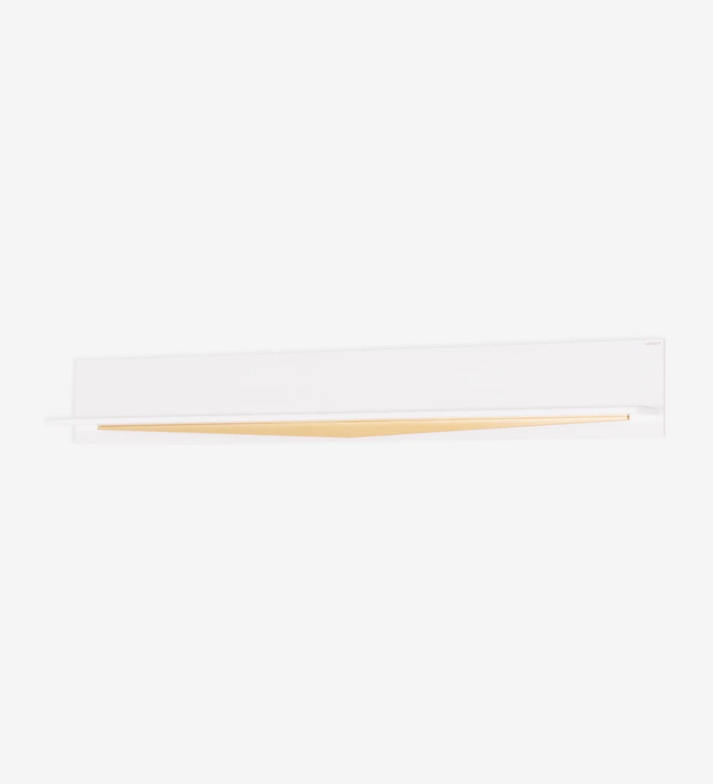 White lacquered shelf, with white oak frame and gold lacquered detail.