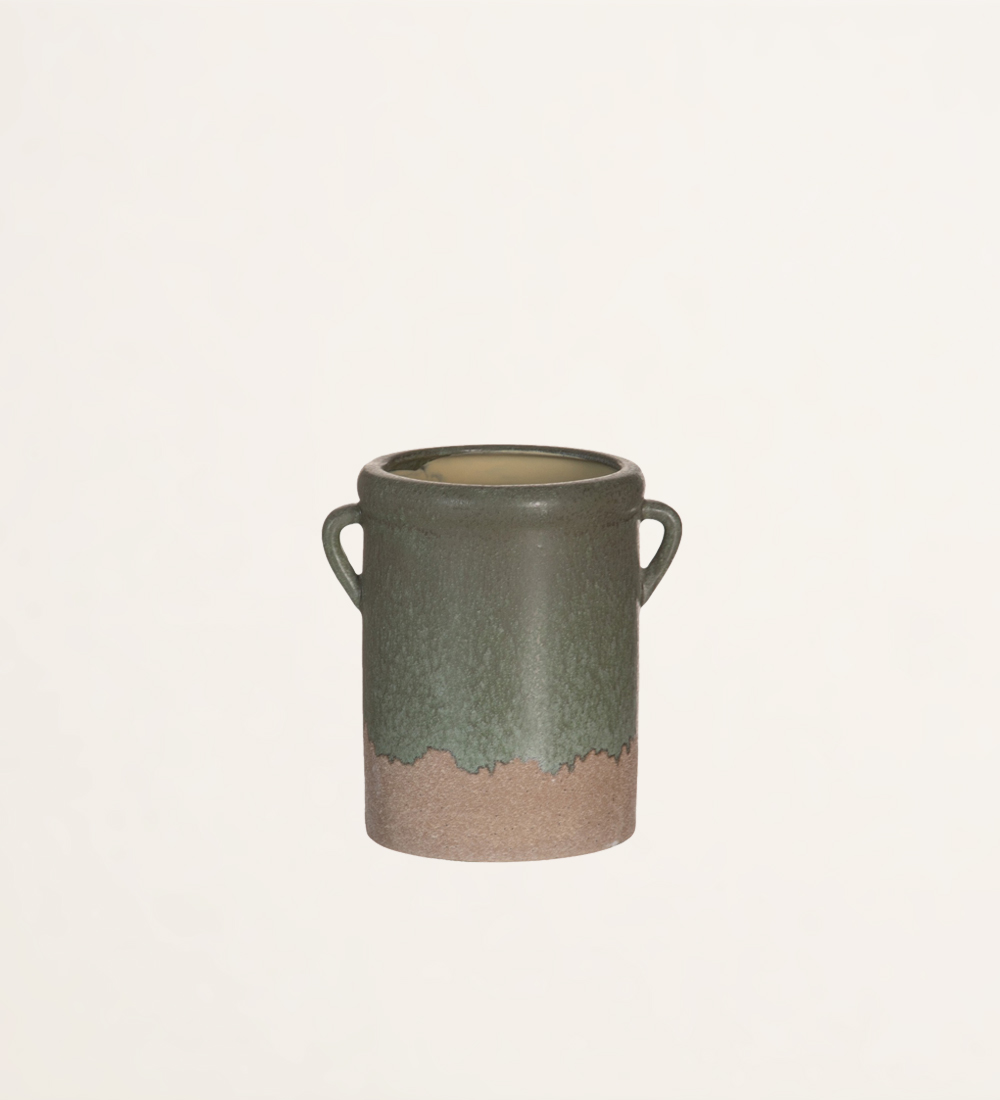 Ceramic jar in green and cream