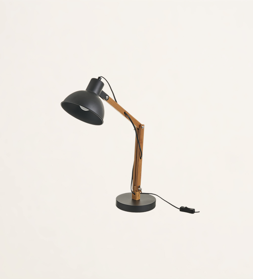 Lampe de bureau en métal noir et bambou