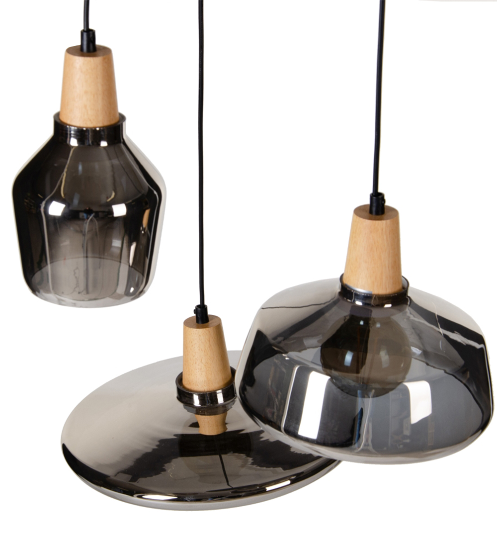 Suspended ceiling lamp in metal and glass
