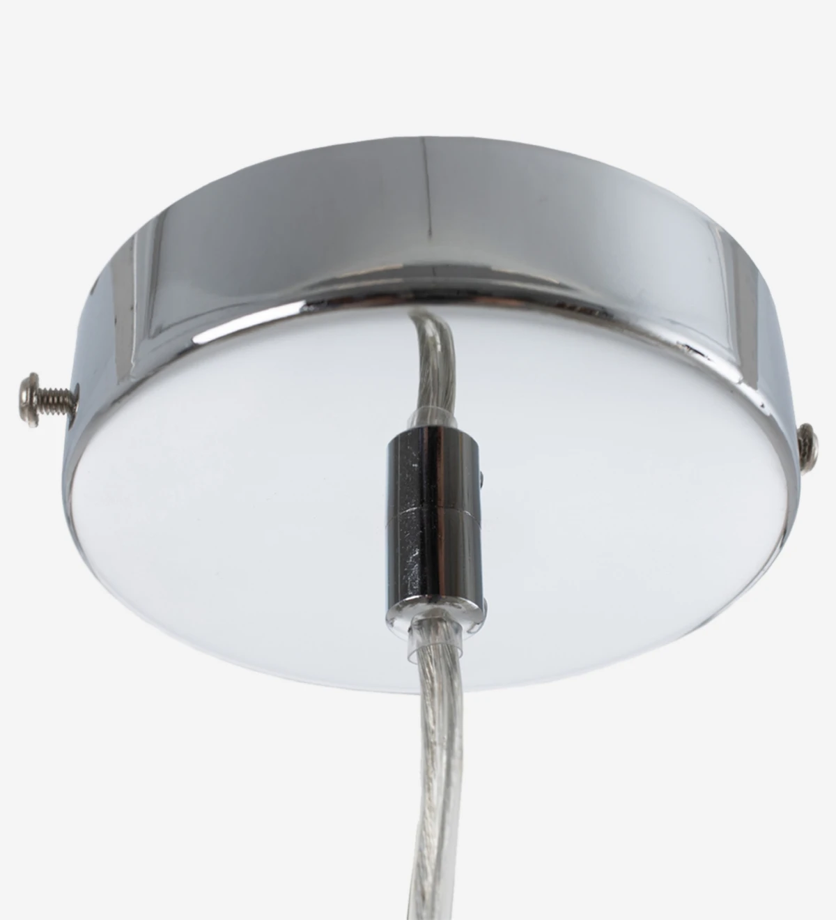 Suspended ceiling lamp in silver and glass