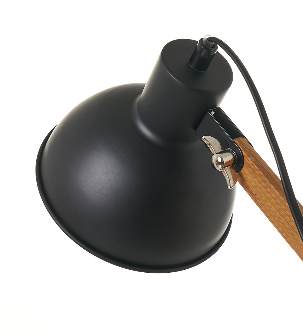 Lámpara de escritorio en metal negro y bambú