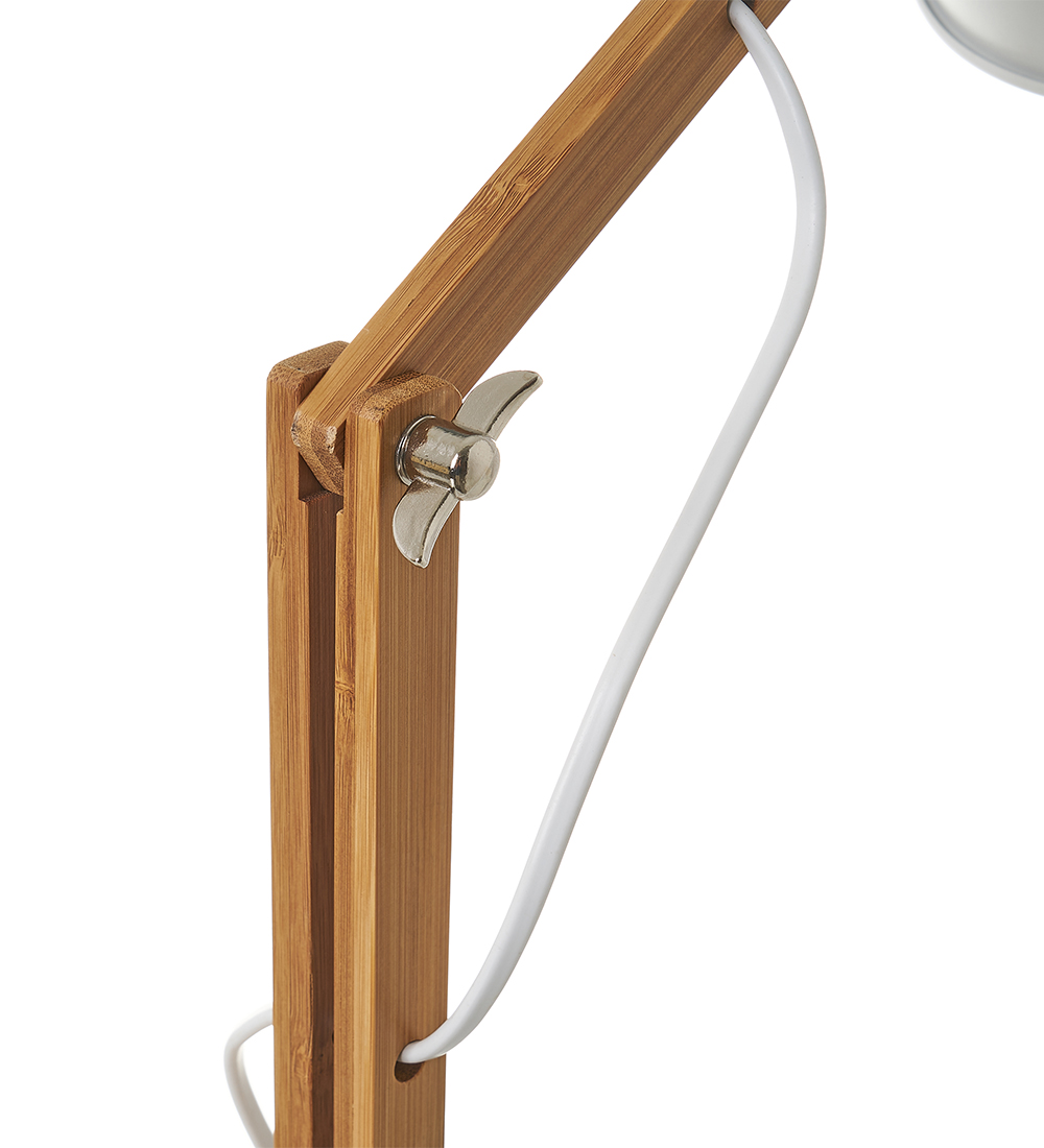 White metal and bamboo desk lamp