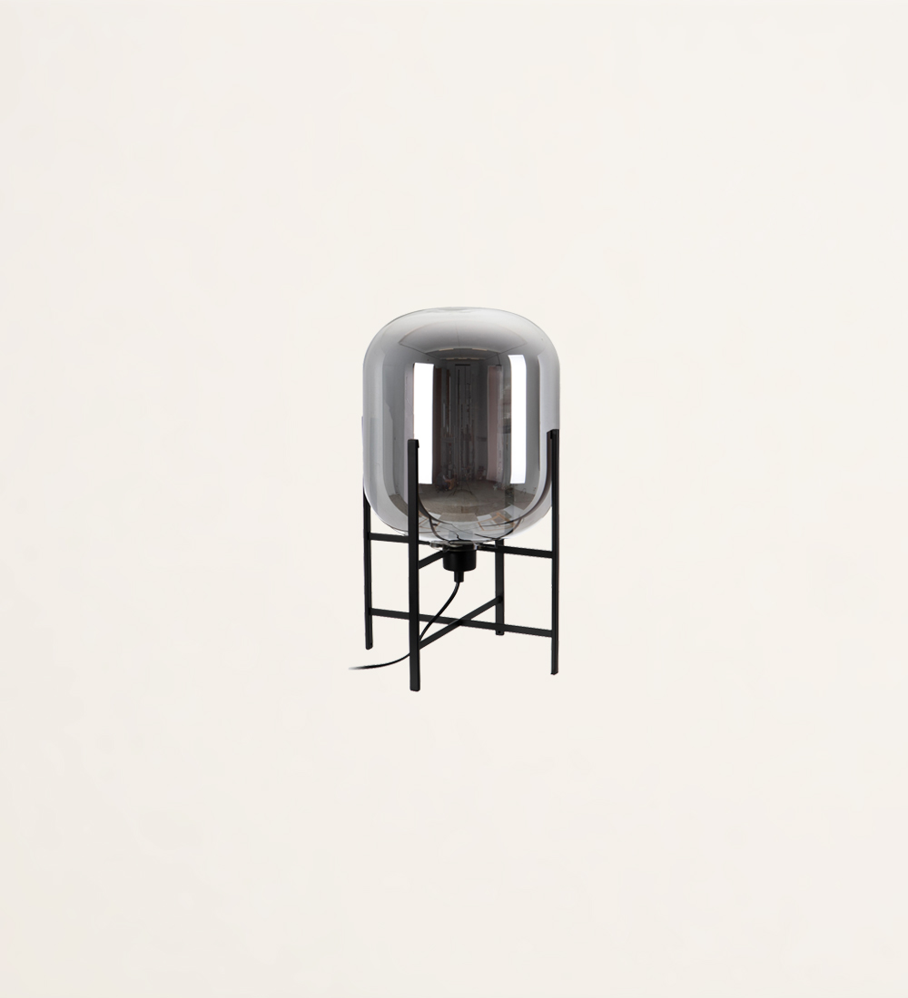Candeeiro de mesa em metal negro e vidro 