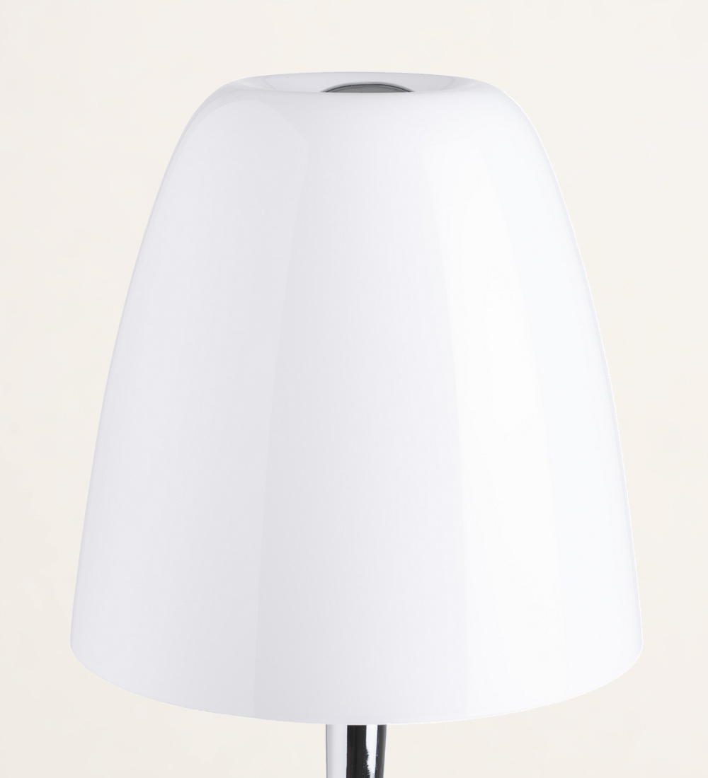 Chrome table lamp and glass lampshade