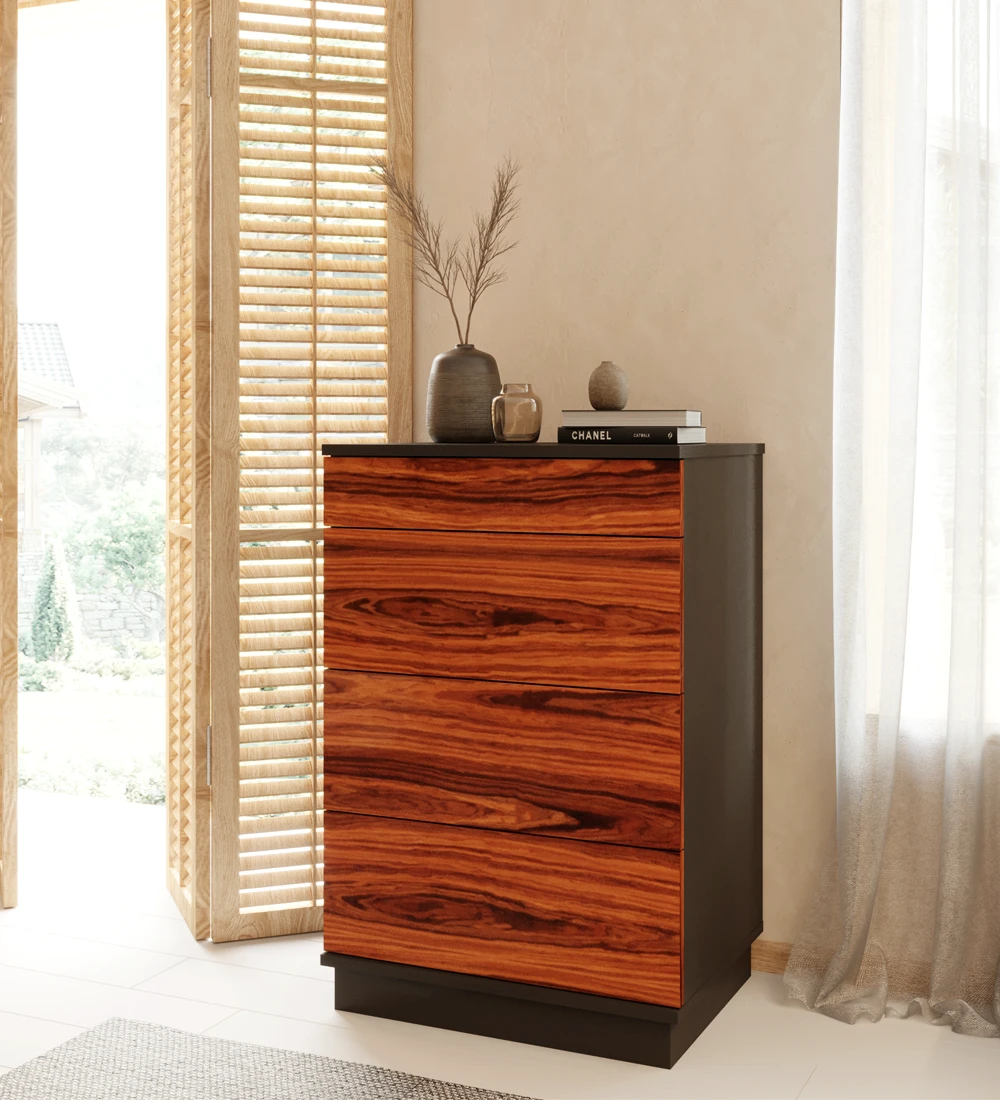 Dresser with 4 high gloss palisander drawers, black structure.