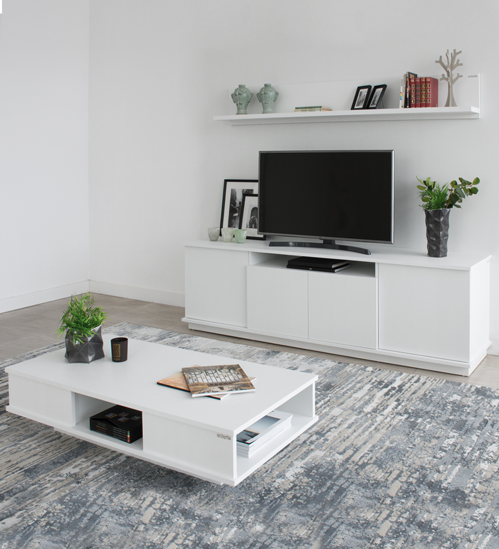 TV Stand with 4 doors, in white oak.