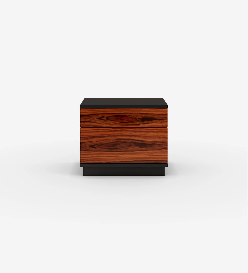 Bedside table with 2 drawers in high gloss palissander, black frame.