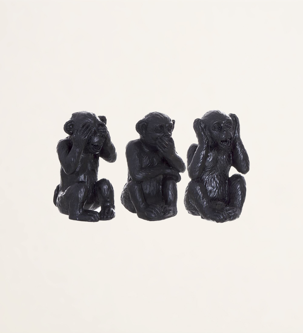 Conjunto de 3 esculturas de mono