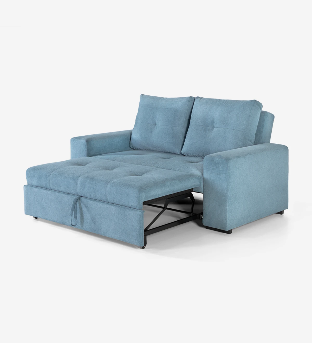 2 seater with bed, fabric upholstered, with removable backrest cushions.
