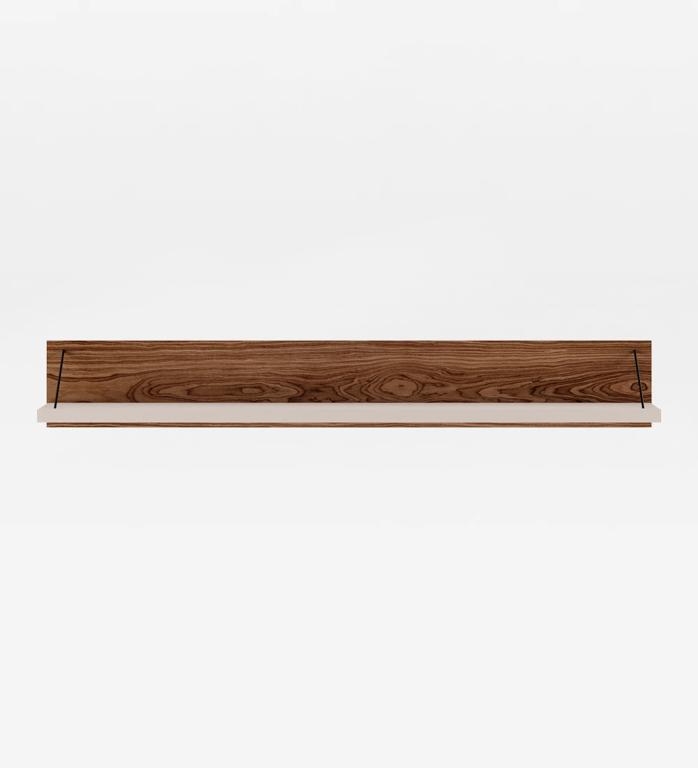 Shelf in pearl, with walnut structure and black detail.