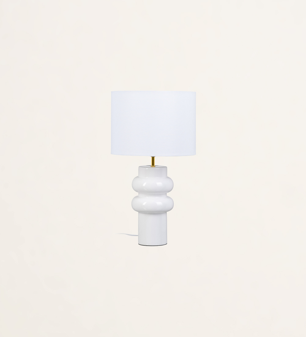 White ceramic table lamp with shade