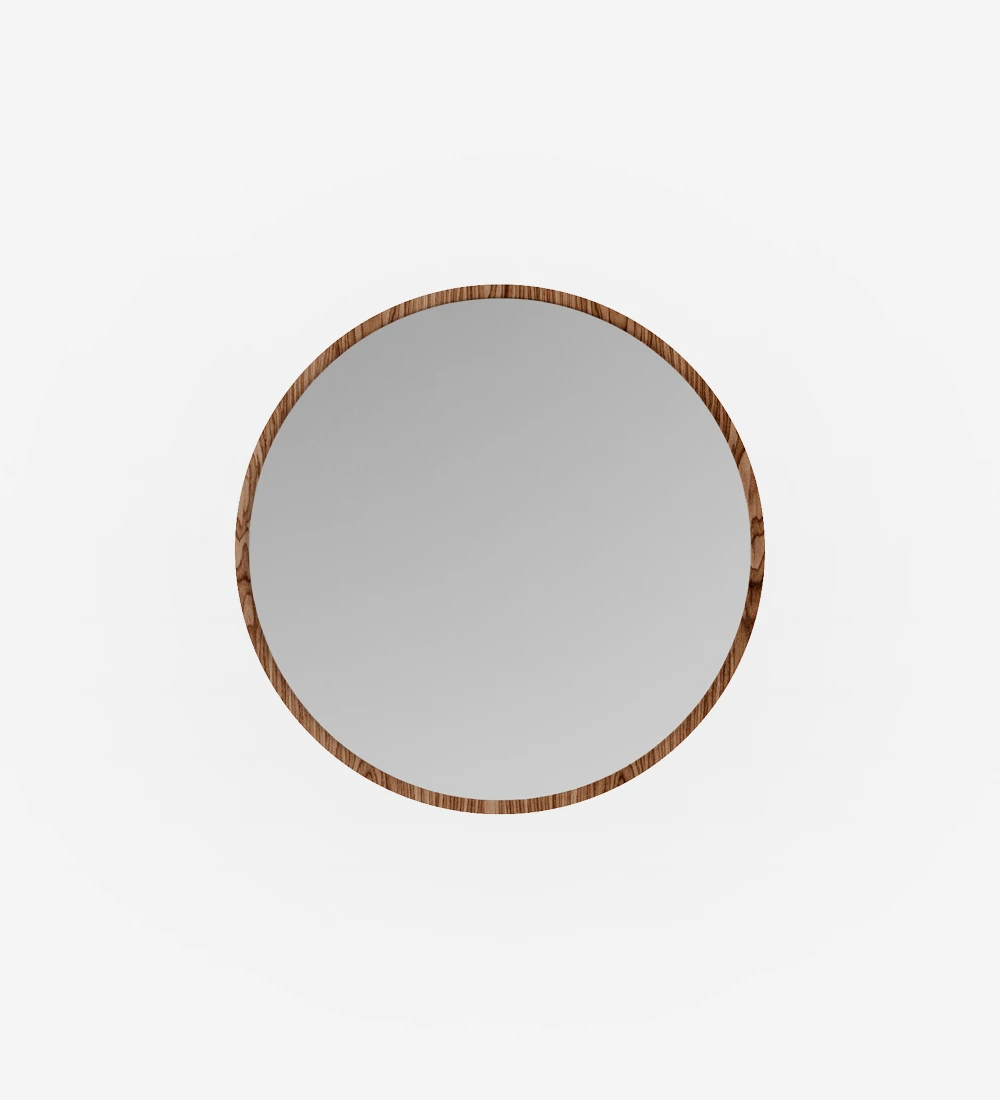 Round mirror with walnut frame