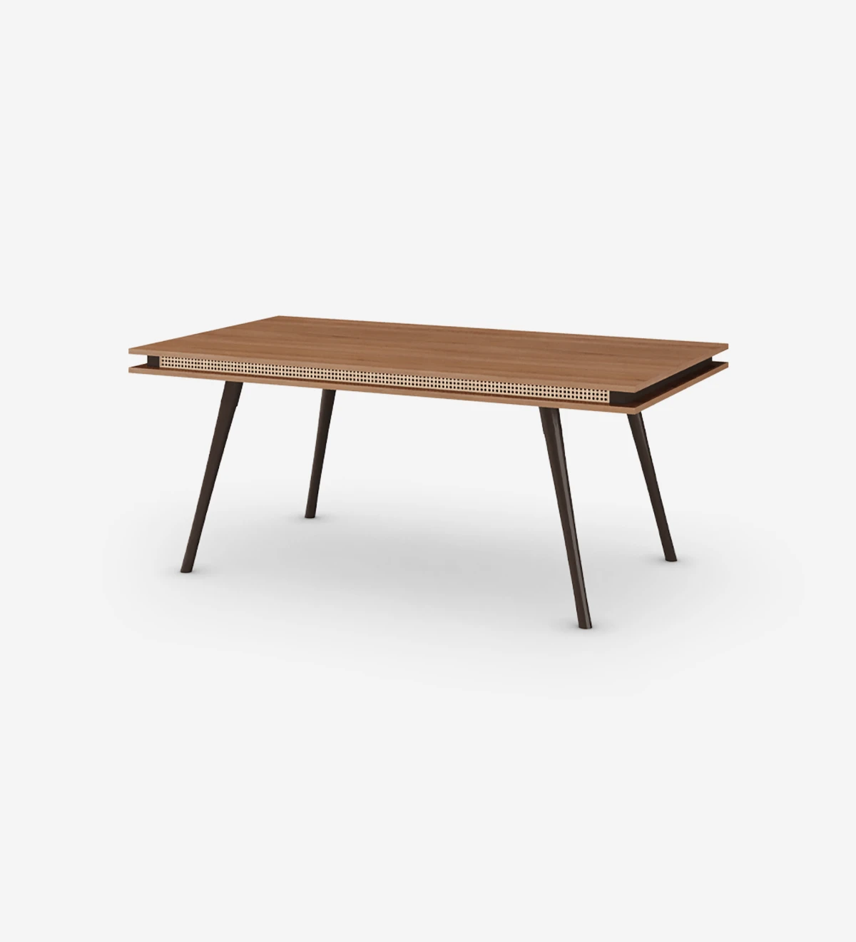 Malmo rectangular dining table 180 x 100 cm, walnut top, dark brown lacquered feet.