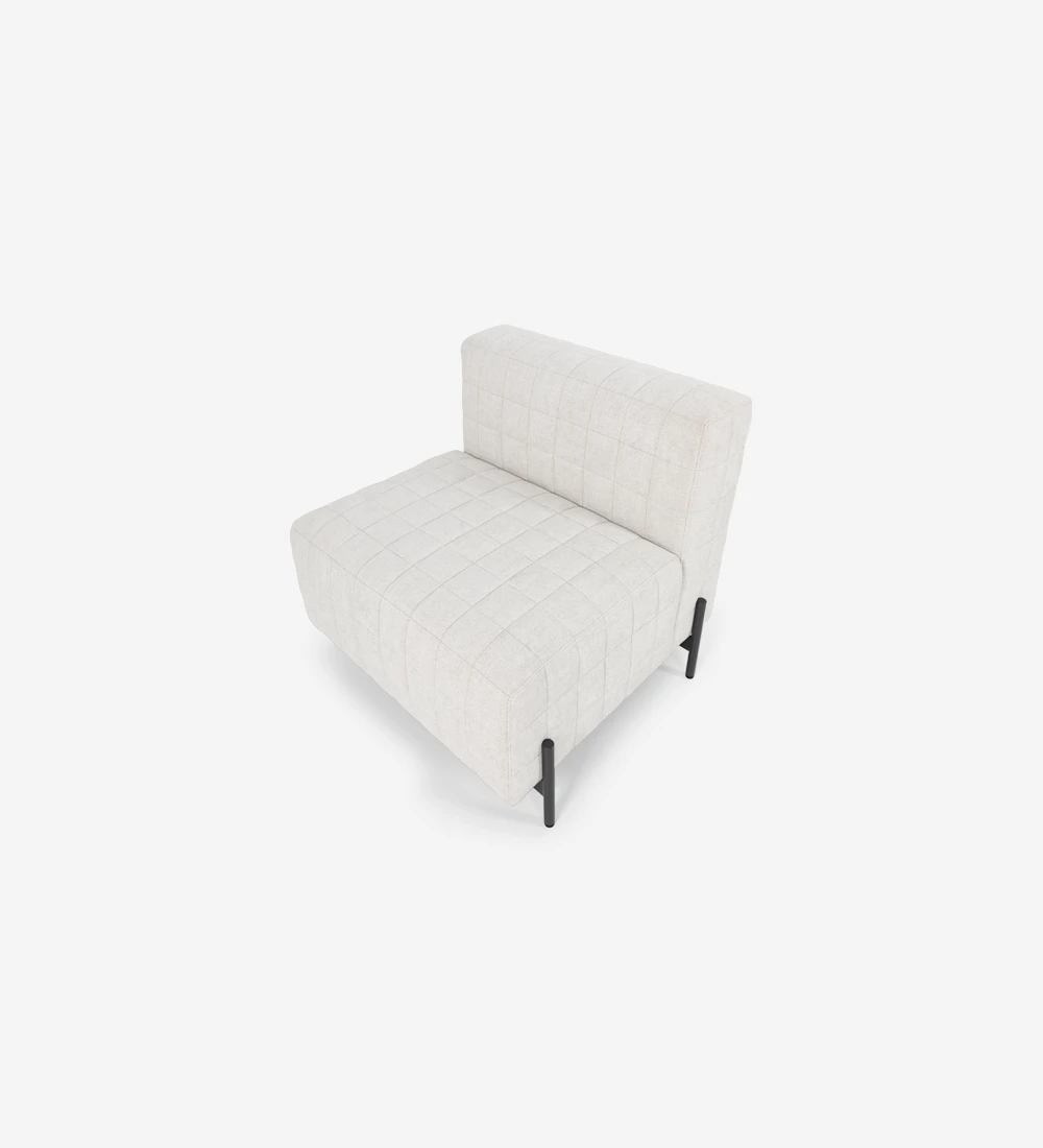 Maple upholstered in fabric with black lacquered metal feet.