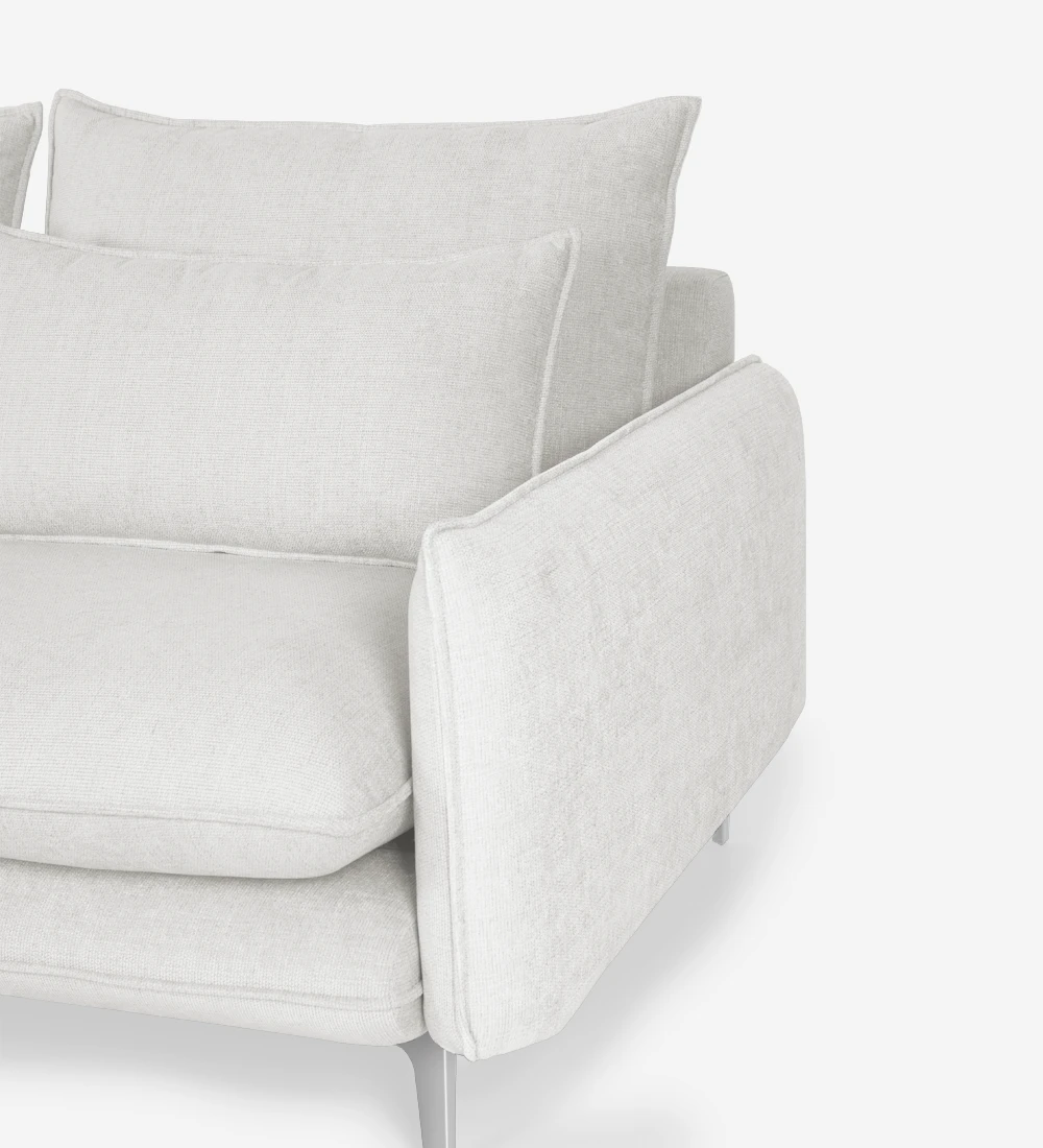 Canapé 2 places avec chaise longue, rembourré en tissu, pieds en métal.
