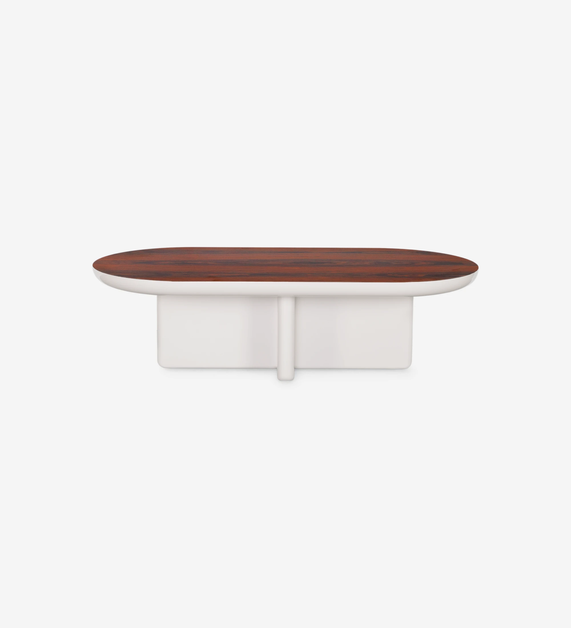 Mónaco rectangular center table, high gloss palissander top, pearl lacquered foot, 120 x 60 cm.