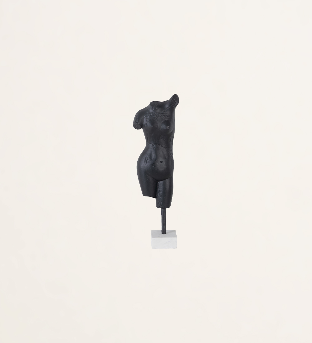 Sculpture buste féminin en aluminium noir et socle en marbre