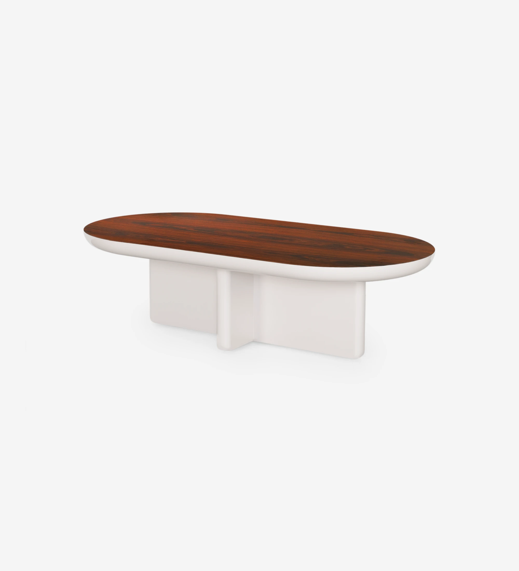 Mónaco rectangular center table, high gloss palissander top, pearl lacquered foot, 120 x 60 cm.