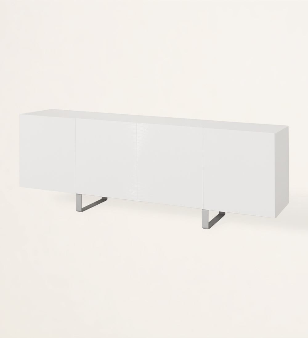 Sideboard with 4 doors, central spiral doors, white lacquered, with metal feet.