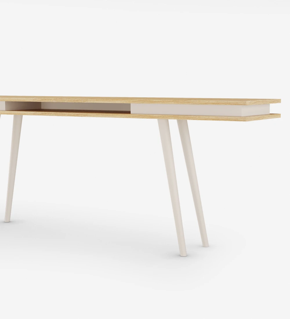 Console in natural oak, with pearl lacquered turned legs.