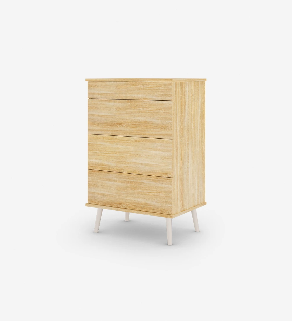 Dresser with 4 drawers, pearl lacquered turned legs and natural oak structure.