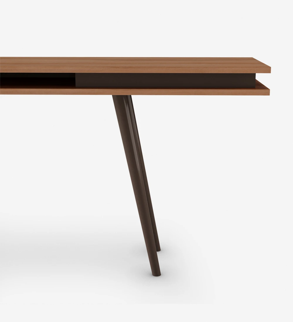 Console in walnut, with dark brown lacquered turned legs.