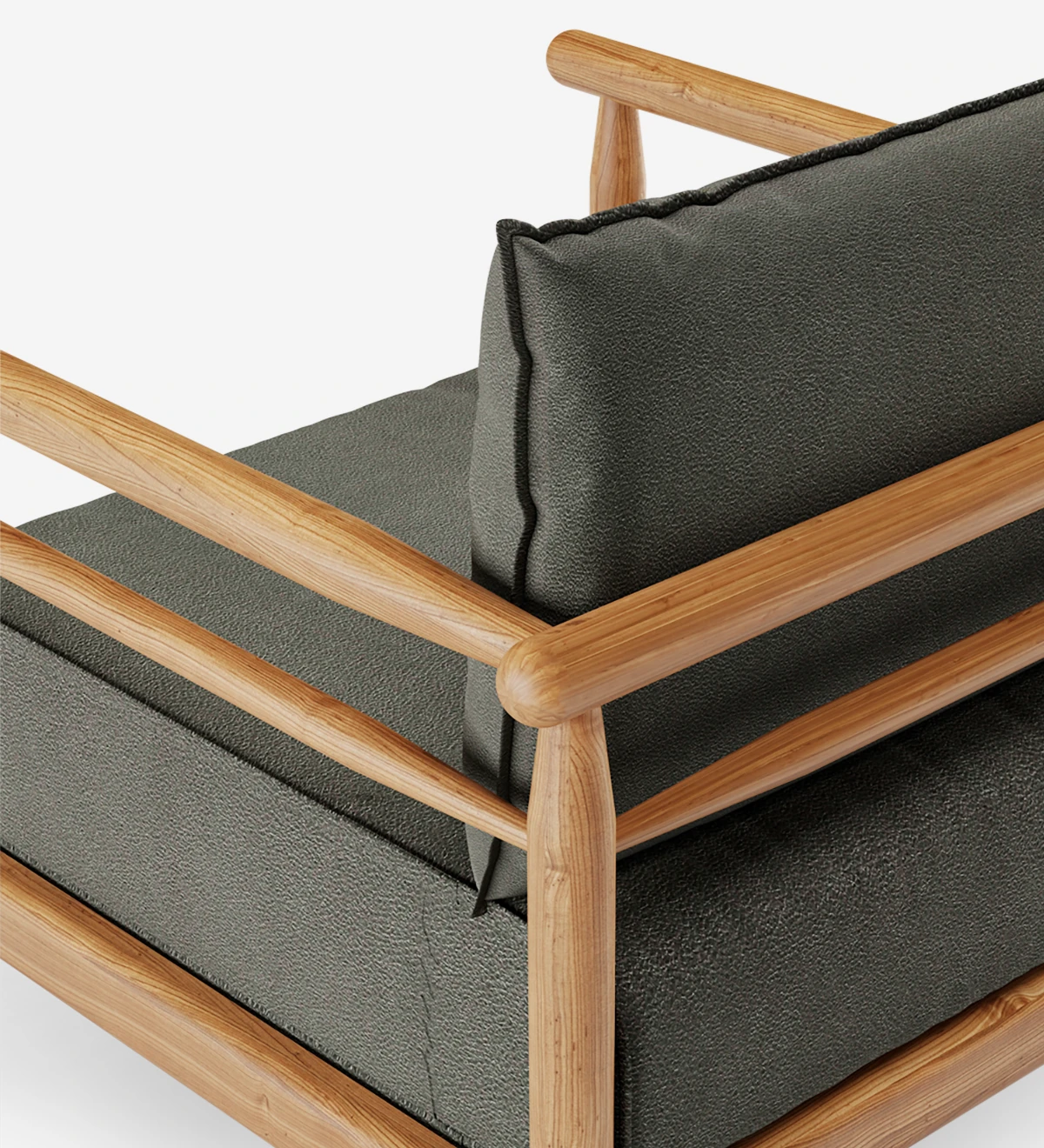 Maple with fabric upholstered cushions and natural wood frame