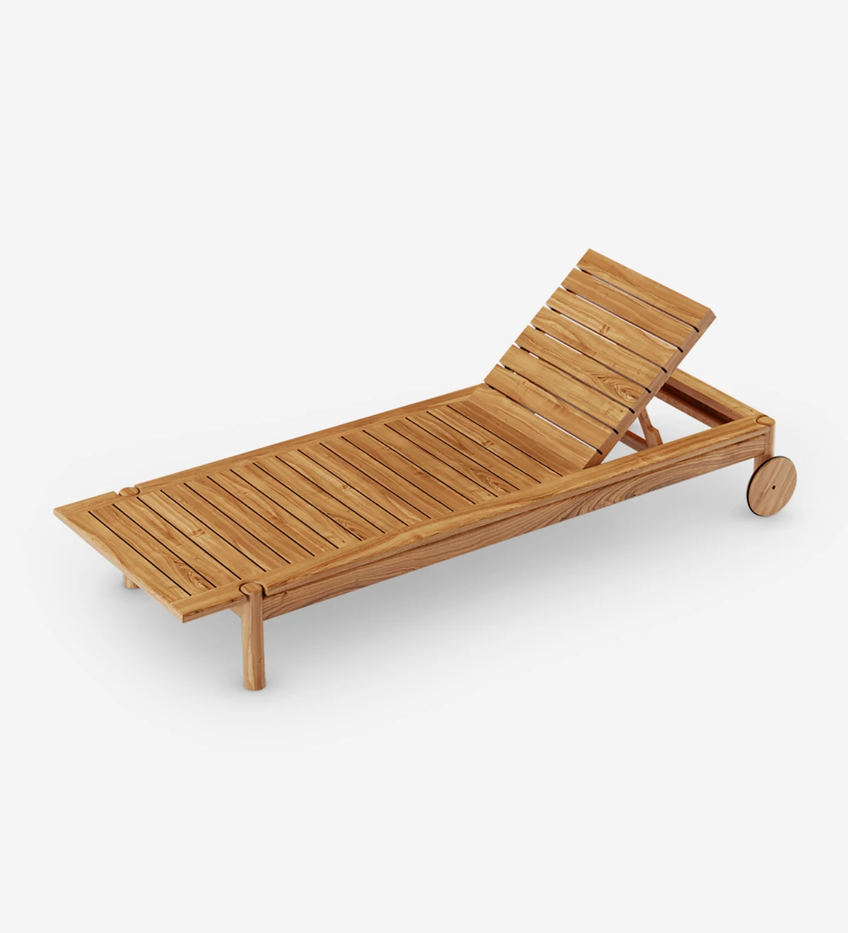 Espreguiçadeira reclinável com almofada estofada a tecido e estrutura em madeira natural