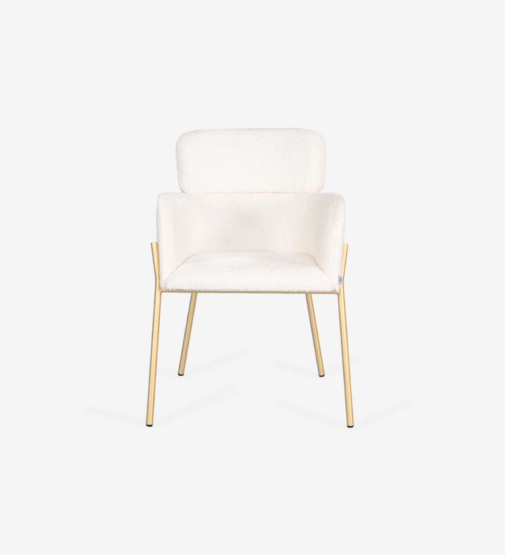 Chaise avec accoudoirs revêtus de tissu, avec structure métallique laquée en or.