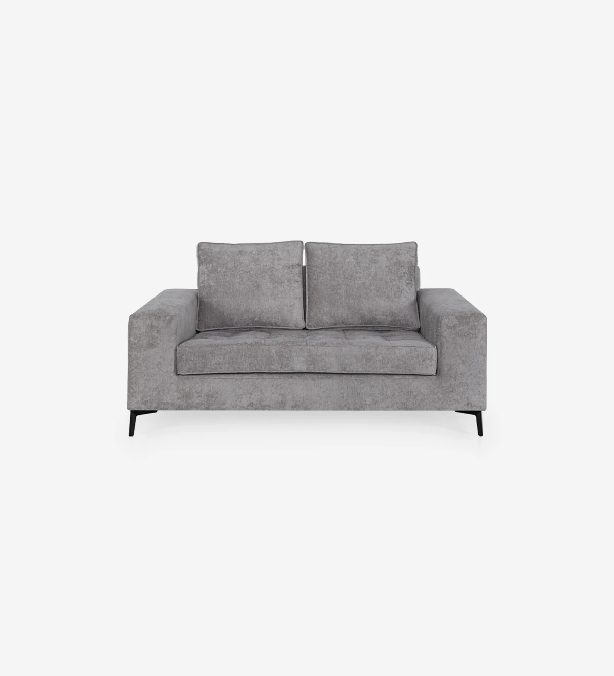 Barcelona 2-seater sofa upholstered in gray fabric, black lacquered metal feet, 165 cm.