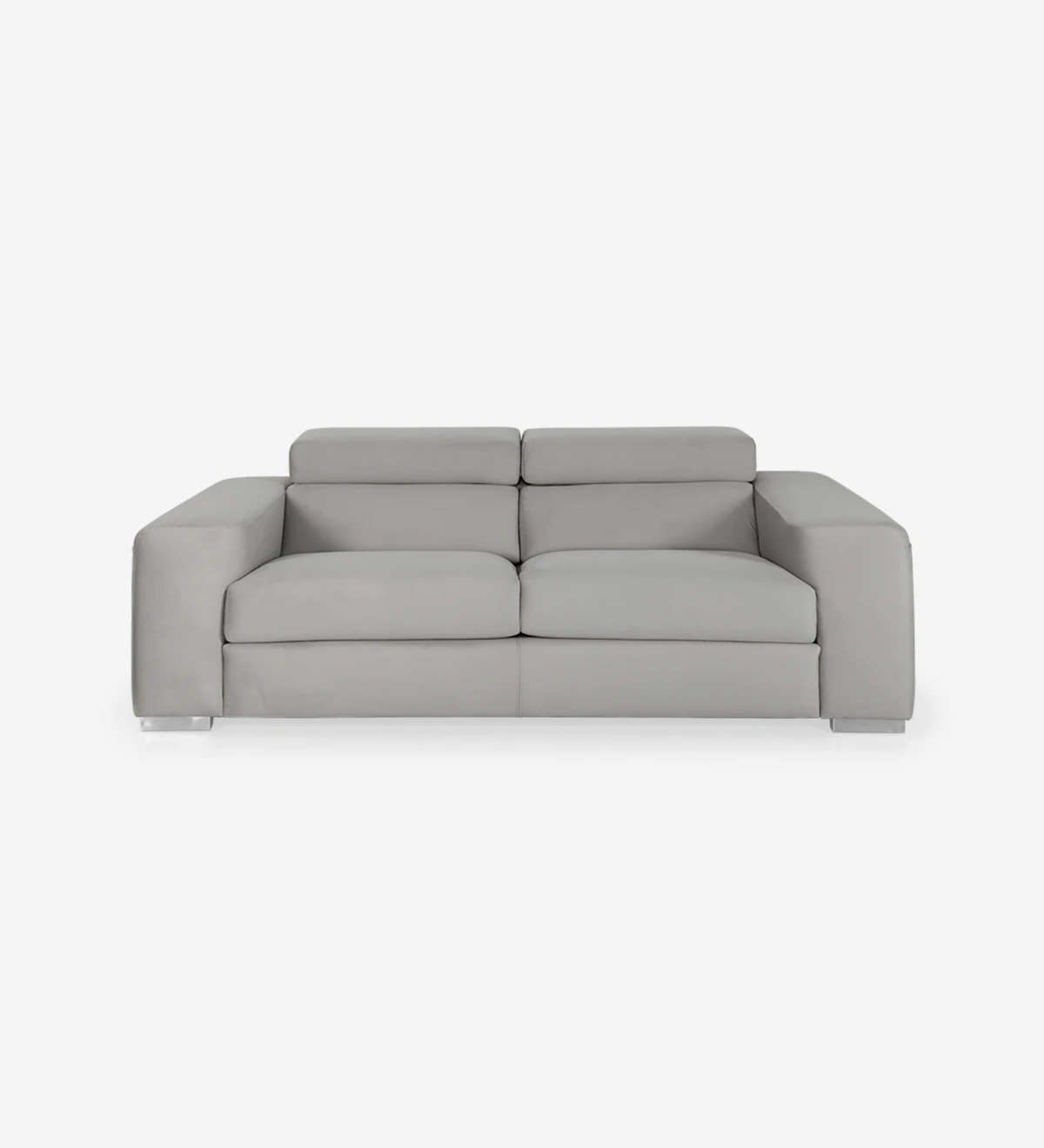 Califórnia 2-seater sofa upholstered in gray fabric, reclining headrests, 228 cm.