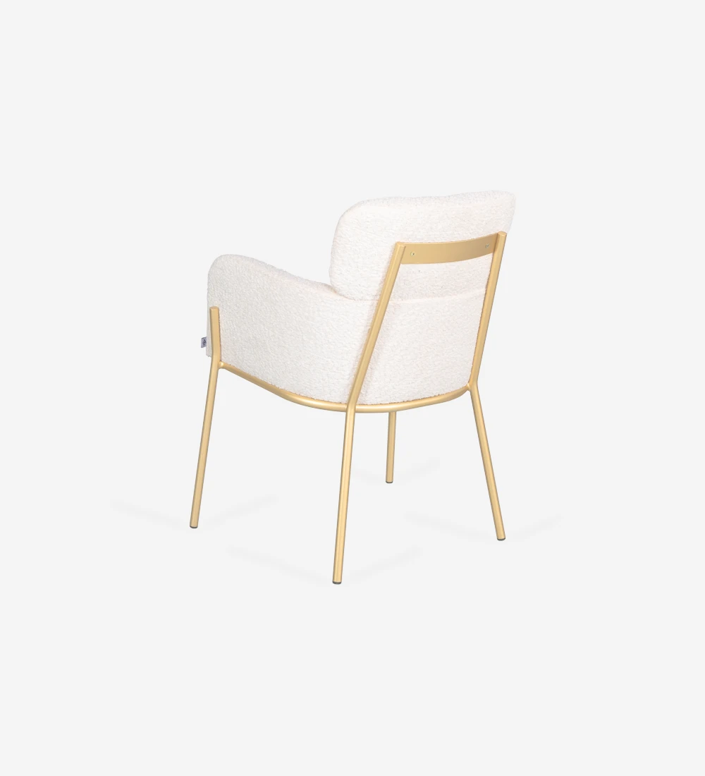 Chair with armrest upholstered in fabric, with metallic structure lacquered in gold.