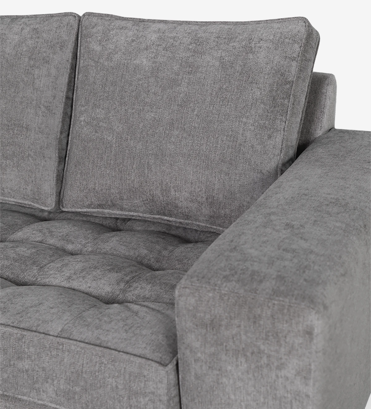 Barcelona 2-seater sofa upholstered in gray fabric, black lacquered metal feet, 165 cm.