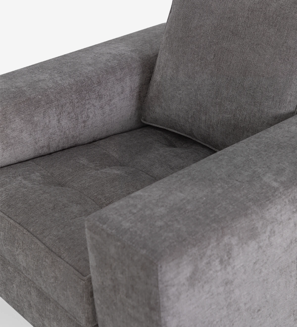 Maple upholstered in fabric with black metallic feet.