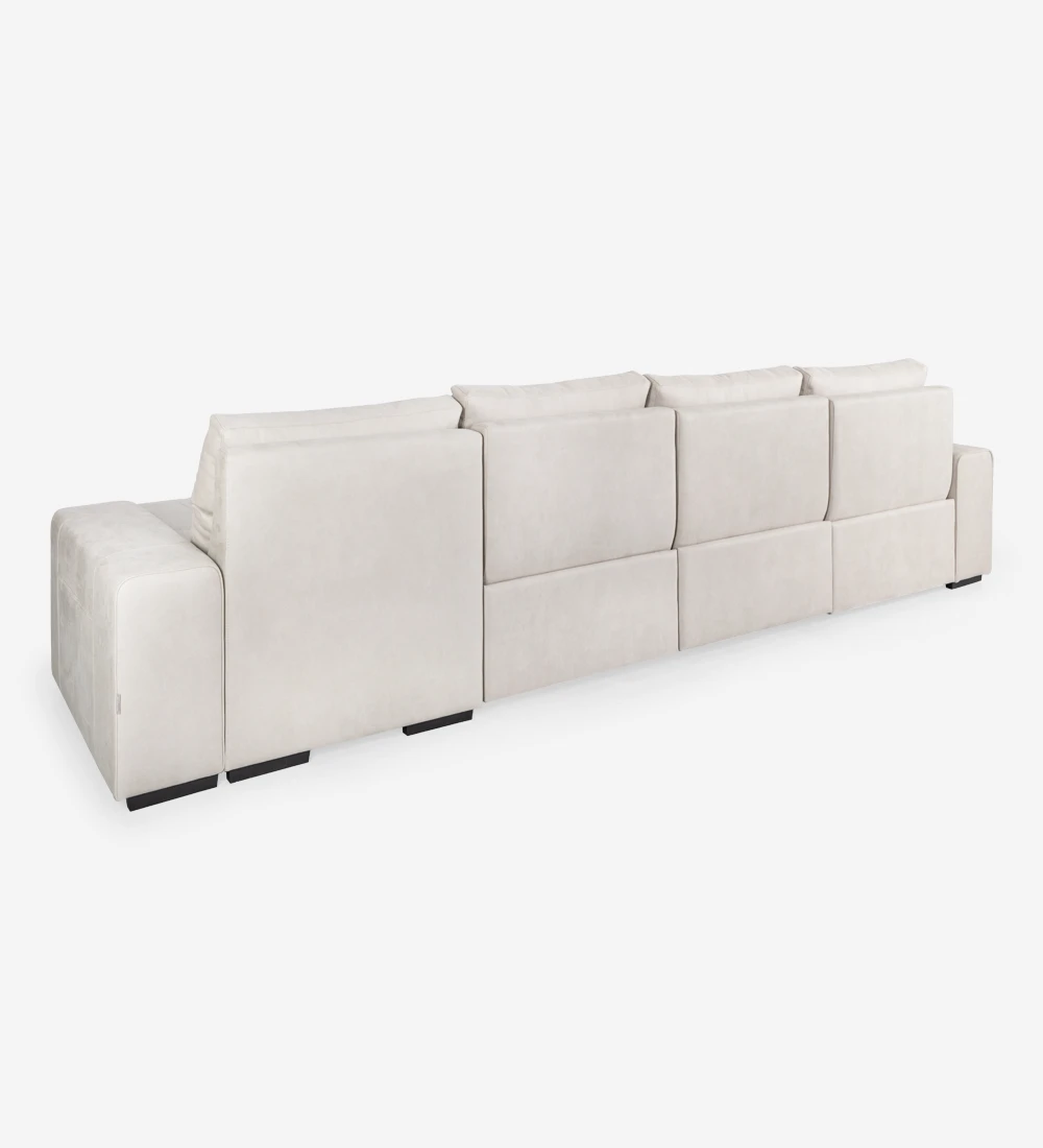 Sofá de 3 plazas con chaise longue tapizado en tejido, con sistema relax y almacenaje en la chaise longue.
