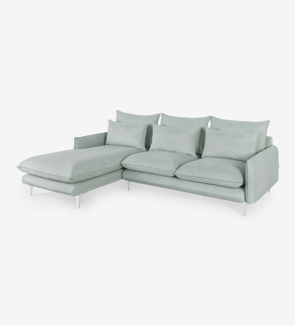 2 seater sofa with chaise longue, upholstered in fabric and metallic feet.
