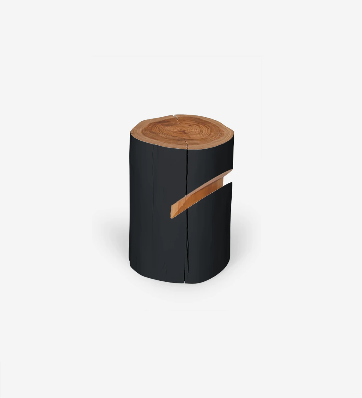Bedside table in natural cryptomeria wood lacquered in black