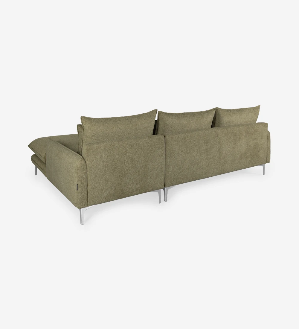 2 seater sofa with chaise longue, upholstered in fabric with metallic feet.
