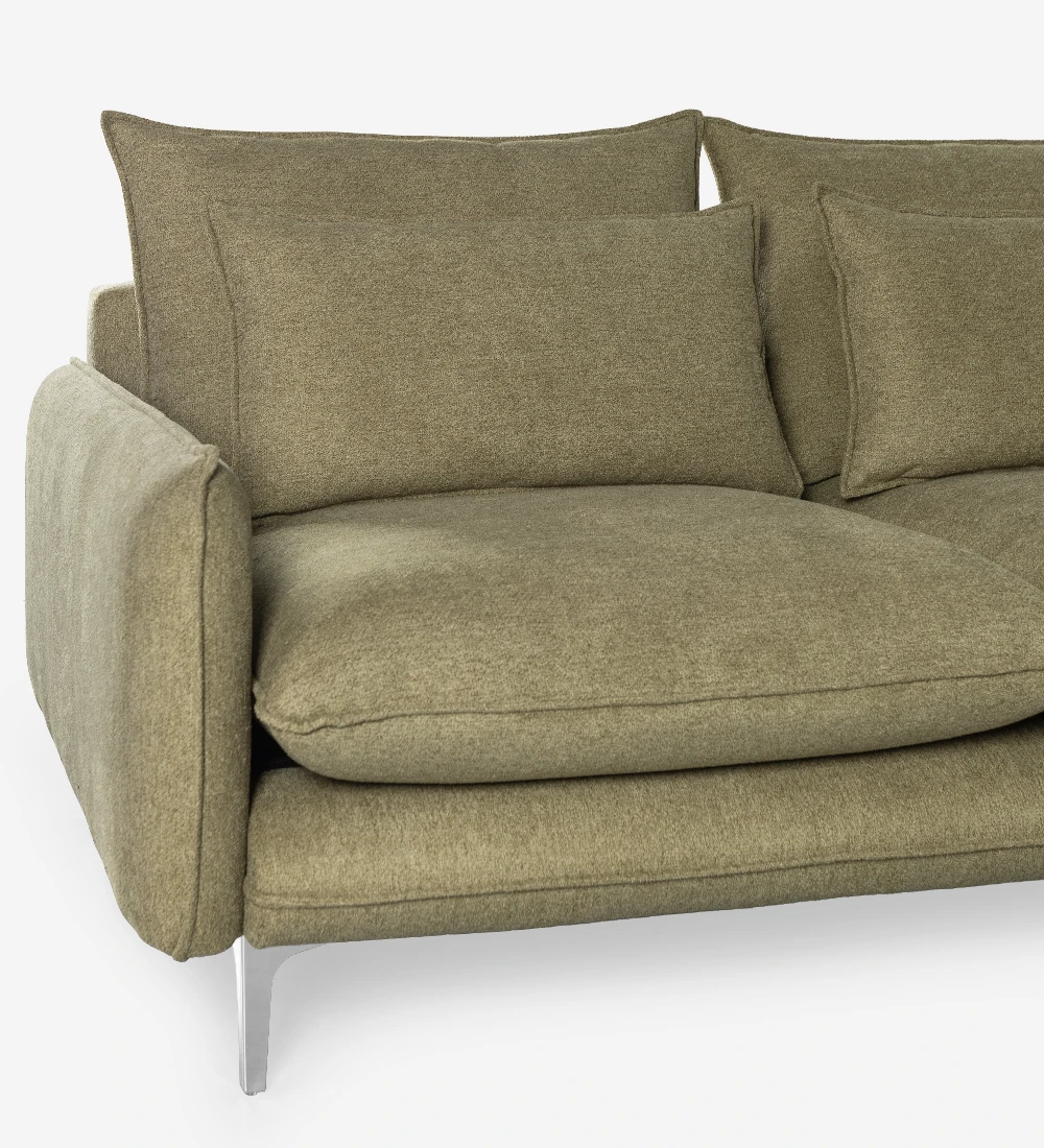 Canapé 2 places avec chaise longue, rembourré en tissu, avec pieds en métal.