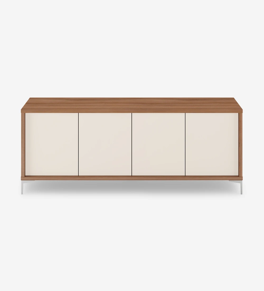 Sideboard with 4 pearl doors, walnut structure and metallic feet.