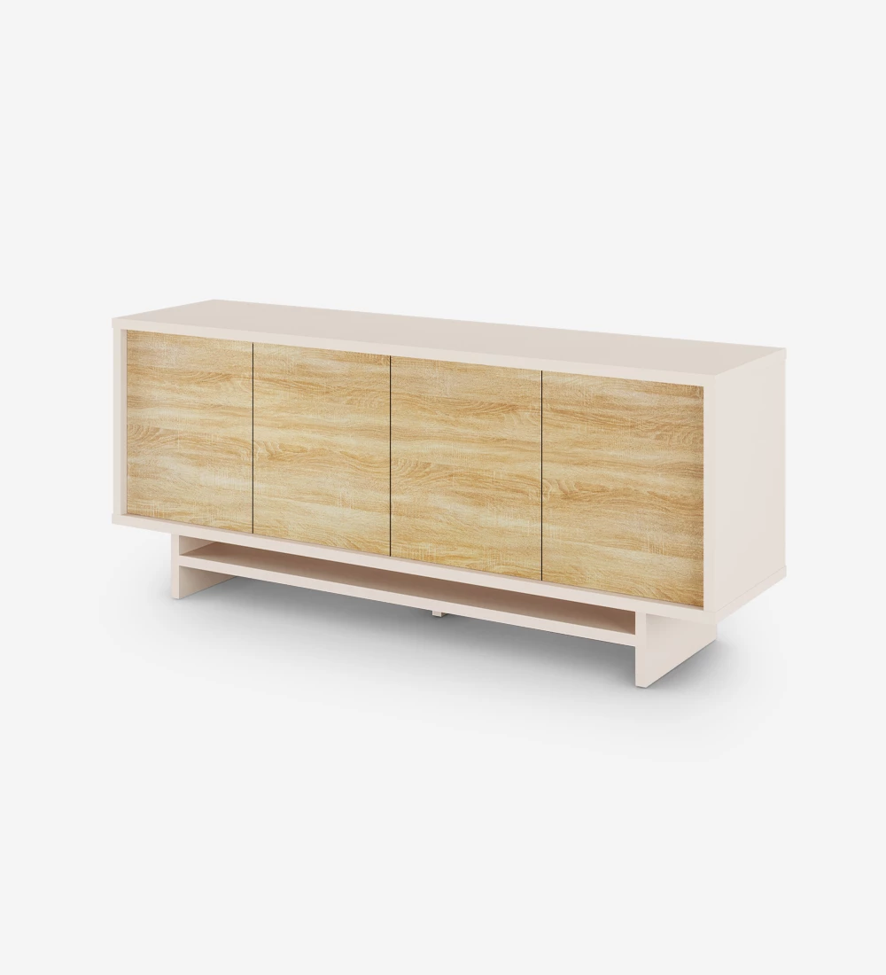 Sideboard with 4 doors in natural oak, with structure in pearl.