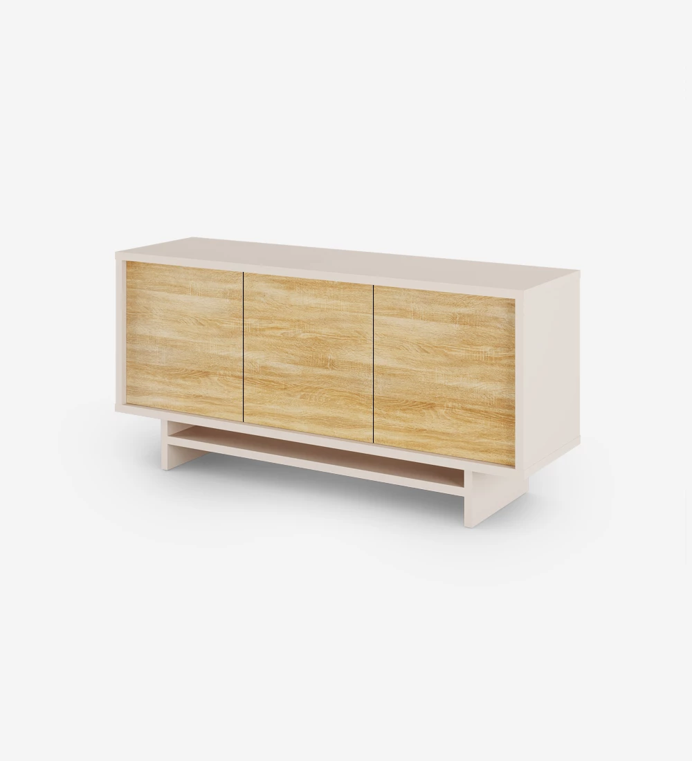 Sideboard with 3 doors in natural oak, with structure in pearl.