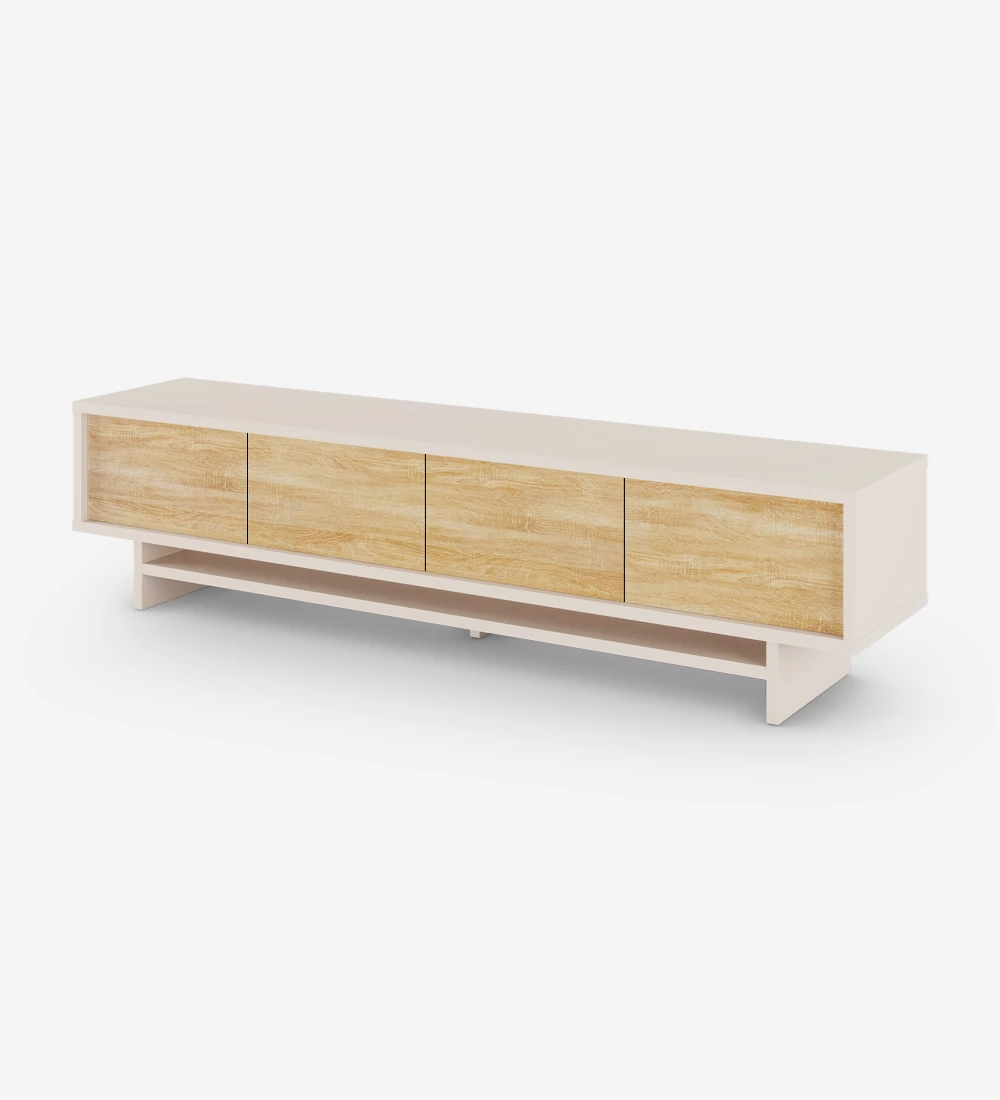 TV Stand with 4 doors in natural oak, with structure in pearl.