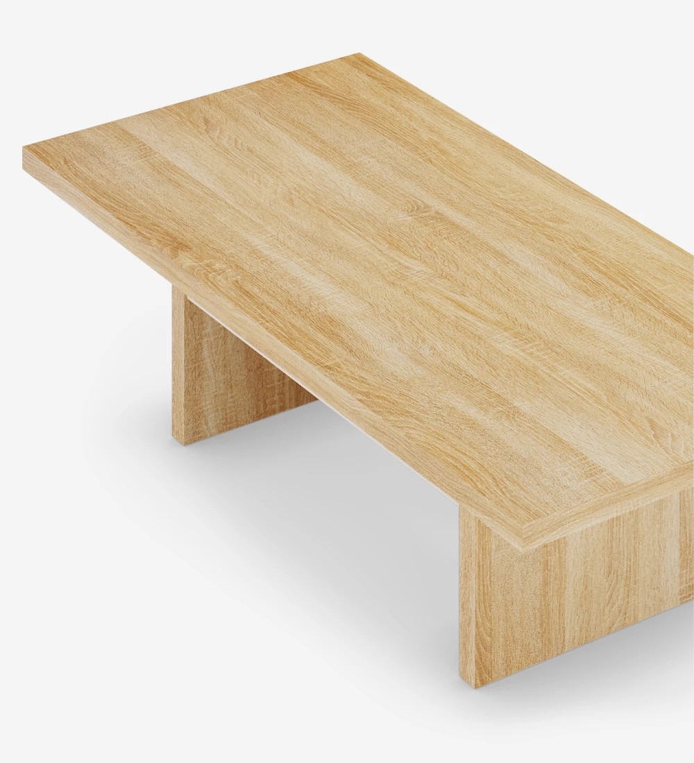 Table basse rectangulaire en chêne naturel et étagère en perle.