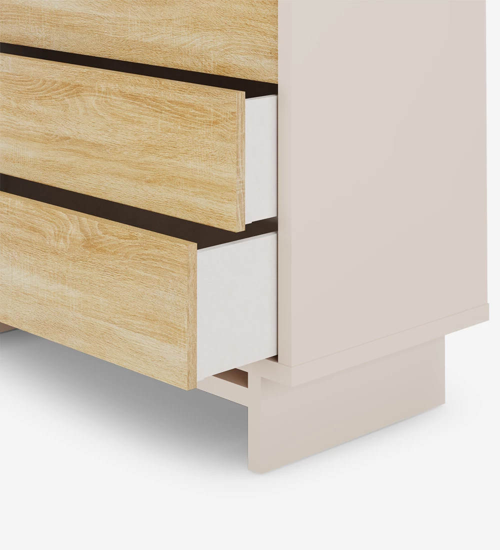 Dresser with 3 drawers in natural oak, with structure in pearl.